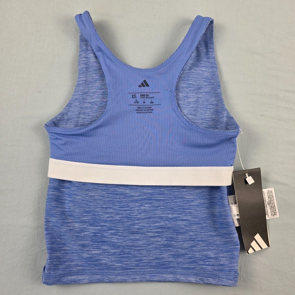 NEW WT Adidas Girls Melange Training Athletic Tank Size XS 6 6X Blue w/ LT Blue - Picture 4 of 8